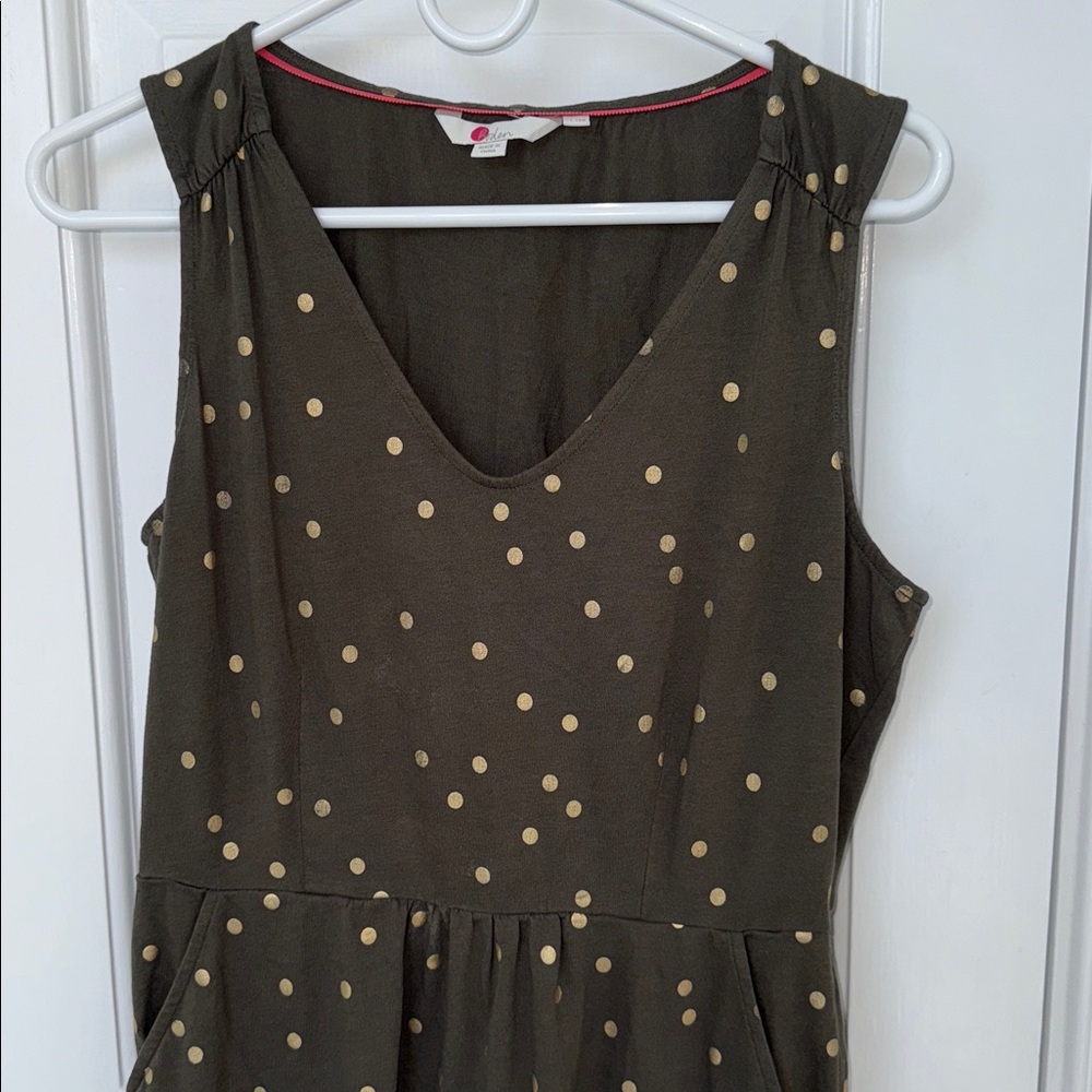 Boden Melinda Jersey Dress olive green gold polka dots size 10 - Picture 9 of 16